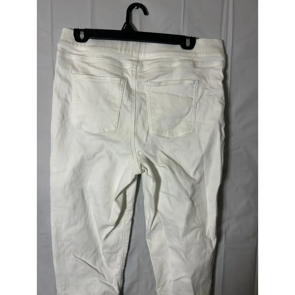 Spanx Distressed Pull On Skinny Jeans White Crop Ankle Jeggings Women Size XL